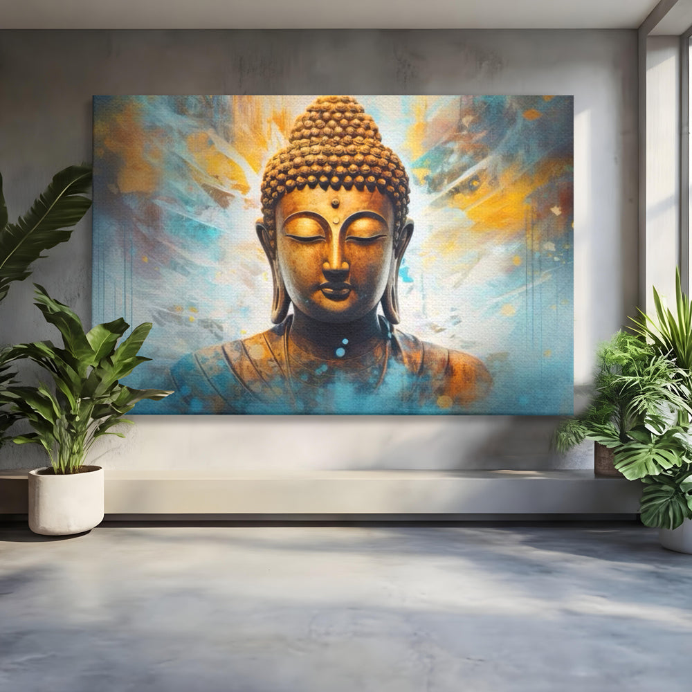 Tablou canvas cu tablou canvas cu bustul lui buddha, fara rama, pe sasiu de lemn